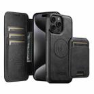 For iPhone 15 Pro Suteni Q05S2 3-in-1 Detachable Vertical Flip Wallet MagSafe Leather Phone Case(Black) - 1