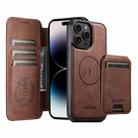 For iPhone 14 Pro Max Suteni Q05S2 3-in-1 Detachable Vertical Flip Wallet MagSafe Leather Phone Case(Brown) - 1