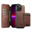 For iPhone 13 Pro Suteni Q05S2 3-in-1 Detachable Vertical Flip Wallet MagSafe Leather Phone Case(Brown) - 1