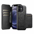 For iPhone 12 Suteni Q05S2 3-in-1 Detachable Vertical Flip Wallet MagSafe Leather Phone Case(Black) - 1