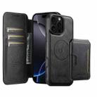 For iPhone 16 Pro Max Suteni Q05S3 3-in-1 Detachable Vertical Flip Wallet MagSafe Leather Phone Case(Black) - 1