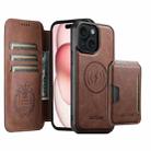 For iPhone 15 Plus Suteni Q05S3 3-in-1 Detachable Vertical Flip Wallet MagSafe Leather Phone Case(Brown) - 1
