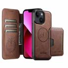 For iPhone 13 Suteni Q05S3 3-in-1 Detachable Vertical Flip Wallet MagSafe Leather Phone Case(Brown) - 1