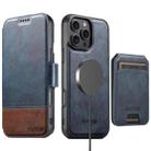 For iPhone 16 Pro Max Suteni Q06S2 3-in-1 Detachable Vertical Flip Wallet MagSafe Splicing Leather Phone Case(Blue) - 1