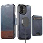 For iPhone 16 Suteni Q06S2 3-in-1 Detachable Vertical Flip Wallet MagSafe Splicing Leather Phone Case(Blue) - 1