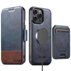 For iPhone 13 Pro Suteni Q06S2 3-in-1 Detachable Vertical Flip Wallet MagSafe Splicing Leather Phone Case(Blue) - 1
