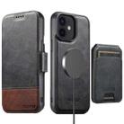 For iPhone 12 Suteni Q06S2 3-in-1 Detachable Vertical Flip Wallet MagSafe Splicing Leather Phone Case(Black) - 1