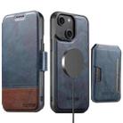 For iPhone 15 Plus Suteni Q06S3 3-in-1 Splicing Detachable Vertical Flip Wallet MagSafe Leather Phone Case(Blue) - 1