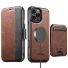 For iPhone 16 Pro Max Suteni Q07S2 3-in-1 Detachable Vertical Flip Wallet MagSafe Splicing Leather Phone Case(Brown) - 1
