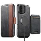 For iPhone 16 Suteni Q07S2 3-in-1 Detachable Vertical Flip Wallet MagSafe Splicing Leather Phone Case(Black) - 1
