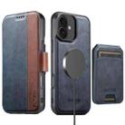 For iPhone 16 Suteni Q07S2 3-in-1 Detachable Vertical Flip Wallet MagSafe Splicing Leather Phone Case(Blue) - 1