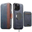 For iPhone 15 Pro Suteni Q07S2 3-in-1 Detachable Vertical Flip Wallet MagSafe Splicing Leather Phone Case(Blue) - 1