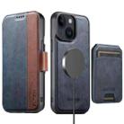 For iPhone 14 Plus Suteni Q07S2 3-in-1 Detachable Vertical Flip Wallet MagSafe Splicing Leather Phone Case(Blue) - 1