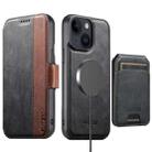 For iPhone 14 Suteni Q07S2 3-in-1 Detachable Vertical Flip Wallet MagSafe Splicing Leather Phone Case(Black) - 1