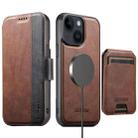For iPhone 14 Suteni Q07S2 3-in-1 Detachable Vertical Flip Wallet MagSafe Splicing Leather Phone Case(Brown) - 1