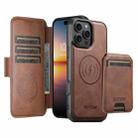 For iPhone 13 Pro Suteni Q07S2 3-in-1 Detachable Vertical Flip Wallet MagSafe Splicing Leather Phone Case(Brown) - 2