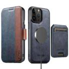 For iPhone 13 Pro Suteni Q07S2 3-in-1 Detachable Vertical Flip Wallet MagSafe Splicing Leather Phone Case(Blue) - 1