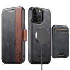 For iPhone 12 Pro Max Suteni Q07S2 3-in-1 Detachable Vertical Flip Wallet MagSafe Splicing Leather Phone Case(Black) - 1