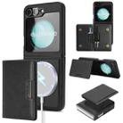For Samsung Galaxy Z Flip6 Kalebol Strong Magnetic MagSafe 2-Fold Ring Magnetic Card Case Leather Side Sticker Phone Case(Black) - 1