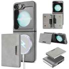 For Samsung Galaxy Z Flip6 Kalebol Strong Magnetic MagSafe 2-Fold Ring Magnetic Card Case Leather Side Sticker Phone Case(Gray) - 1