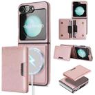 For Samsung Galaxy Z Flip6 Kalebol Strong Magnetic MagSafe 2-Fold Ring Magnetic Card Case Leather Side Sticker Phone Case(Pink Gold) - 1