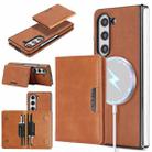 For Samsung Galaxy Z Fold6 Kalebol Strong Magnetic MagSafe 2-Fold Ring Magnetic Card Case Leather Side Sticker Phone Case(Brown) - 1