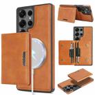 For Samsung Galaxy S25 Ultra Kalebol Strong Magnetic MagSafe 2-Fold Ring Magnetic Card Case Leather Side Sticker Phone Case(Brown) - 1