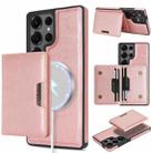 For Samsung Galaxy S25 Ultra Kalebol Strong Magnetic MagSafe 2-Fold Ring Magnetic Card Case Leather Side Sticker Phone Case(Pink Gold) - 1