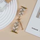 For Apple Watch 46mm / 49mm / 45mm / 44mm Leaf Shaped Diamond Studded Bracelet Alloy Watch Band(Gold White) - 2