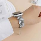 For Apple Watch 42mm / 41mm / 40mm / 38mm Leaf Shaped Diamond Studded Bracelet Alloy Watch Band(Silver White) - 3