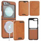 For Samsung Galaxy Z Flip6 Kalebol Slim MagSafe Ring Magnetic Card Bag Side Sticker Leather Phone Case(Brown) - 1