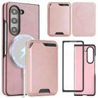 For Samsung Galaxy Z Fold5 Kalebol Slim MagSafe Ring Magnetic Card Bag Side Sticker Leather Phone Case(Pink Gold) - 1