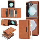 For Samsung Galaxy Z Flip6 Kalebol Strong Magnetic MagSafe Tri-Fold Wallet Side Sticker Leather Phone Case(Brown) - 1