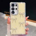 For Samsung Galaxy S24 FE 5G Diamond Glitter Bow-knot Four-Corner Shockproof Phone Case(Light Yellow) - 1