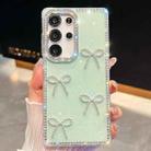 For Samsung Galaxy S24 FE 5G Diamond Glitter Bow-knot Four-Corner Shockproof Phone Case(Light Green) - 1