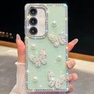 For Samsung Galaxy S24 FE 5G Diamond Glitter Pearl Butterfly Four-Corner Shockproof Phone Case(Light Green) - 1