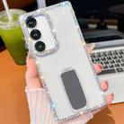 For Samsung Galaxy A36 5G Rhinestone Glitter TPU 4-corners Anti-fall Phone Case with Holder(Transparent Stars) - 1