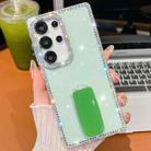 For Samsung Galaxy S24 Ultra 5G Rhinestone Glitter TPU 4-corners Anti-fall Phone Case with Holder(Light Green) - 1