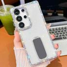 For Samsung Galaxy S24 5G Rhinestone Glitter TPU 4-corners Anti-fall Phone Case with Holder(White) - 1