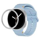 For Samsung Galaxy Watch8 40mm Rhombic Texture Bezel and Wavy Grain Stitched Color Buckle Silicone Watch Band(Light Blue Silver) - 1