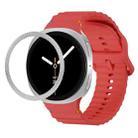 For Samsung Galaxy Watch8 44mm Rhombic Texture Bezel and Wavy Grain Stitched Color Buckle Silicone Watch Band(Red Silver) - 1