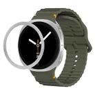 For Samsung Galaxy Watch8 44mm Rhombic Texture Bezel and Wavy Grain Stitched Color Buckle Silicone Watch Band(Army Green Silver) - 1