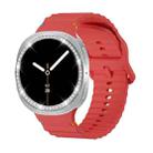 For Samsung Galaxy Watch8 40mm Diamond Bezel and Wavy Grain Stitched Color Buckle Silicone Watch Band(Red Silver) - 2