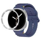 For Samsung Galaxy Watch8 40mm Diamond Bezel and Wavy Grain Stitched Color Buckle Silicone Watch Band(Midnight Blue Silver) - 1