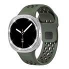 For Samsung Galaxy Watch8 44mm Diamond Bezel and Black Reverse Buckle Silicone Watch Band(Army Green Silver) - 2