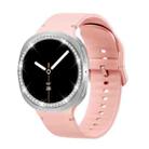 For Samsung Galaxy Watch8 40mm Diamond Bezel and Solid Color Stitched Silicone Watch Band(Pink Silver) - 2