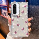 For Samsung Galaxy A36 Diamond Glitter Butterfly Pattern Shockproof Phone Case(Purple Butterfly B2) - 1