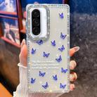 For Samsung Galaxy A36 Diamond Glitter Butterfly Pattern Shockproof Phone Case(Blue Butterfly B4) - 1