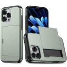 For iPhone 13 Pro Max Kalebol 2 in 1 Shockproof Sliding Card Slot Phone Case(Army Green) - 1