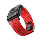 For Apple Watch 46mm / 49mm / 45mm / 44mm Knurled Texture Folding Buckle Silicone Watch Band(Black Red) - 3